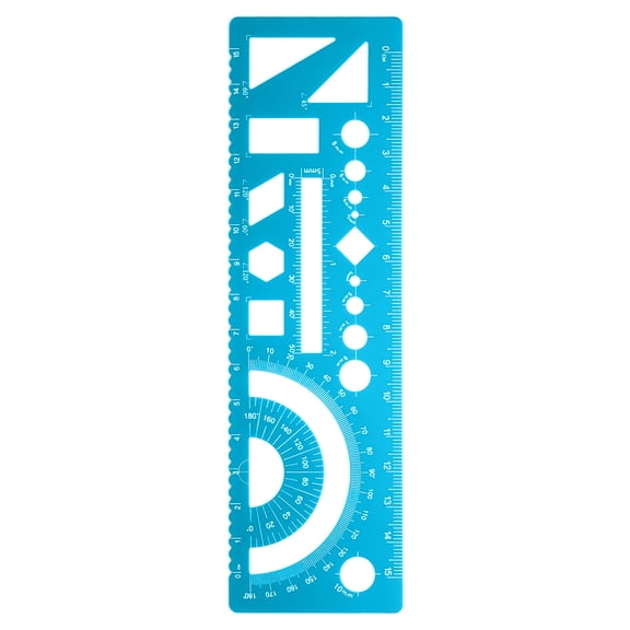 Uxcell Multifunctional Geometric Rulers 15cm Metric and SAE Aluminum Straight Edge Protractor Angle Math Measuring Rulers Geometric Drawings Templates for Drawing Drafting, Blue