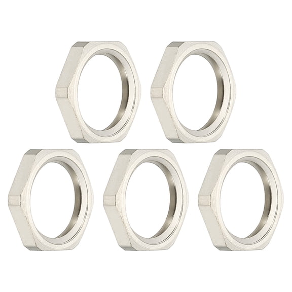 Uxcell NPT Cast Pipe Fitting Hex Locknut, 5Pcs Nickel Plated Copper NPT1/4 Female Thread Lock Nut for Plumbing Fixed