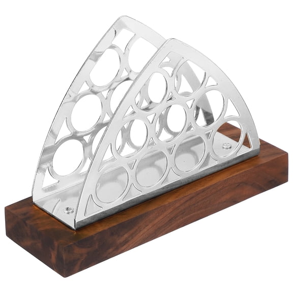 Uxcell Napkin Holder, Metal Napkin Dispenser Triangle Tissue Paper Dispenser Free Standing with Wooden Base for Kitchen, Restaurant, Coffee Shop, Dining Room, Table Decor, Silver