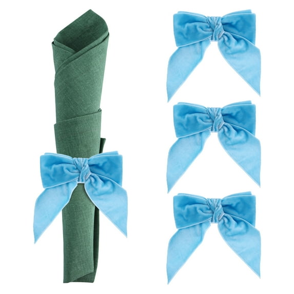 Uxcell Napkin Rings Bow, Velvet Napkin Holder Ring Decor for Table Setting Blue
