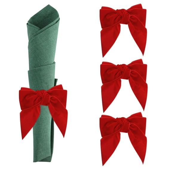 Uxcell Napkin Rings Bow, Velvet Napkin Holder Ring Decor for Table Setting Red