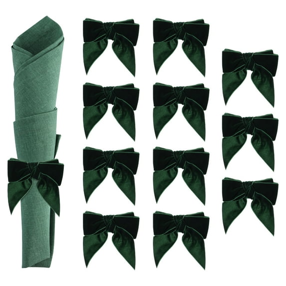 Uxcell Napkin Rings Bow, Velvet Napkin Holder for Holiday Table Decor Green