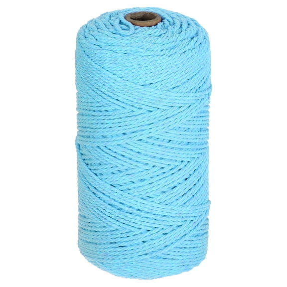 Uxcell Natural Macrame Cord 2mm x 219 Yards 3 Strand Twisted Cotton Macrame Rope for DIY Knitting Plant Wall Hanger Dreamcatcher, White Blue