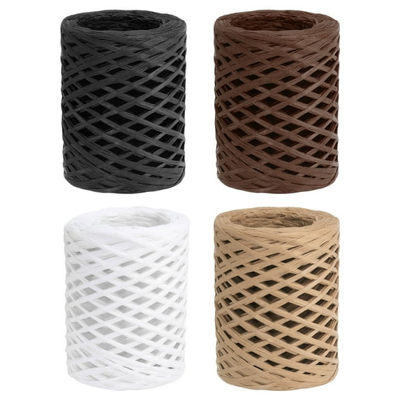 Uxcell Natural Raffia Ribbons Packing Paper Twine String Black, White, Brown, Wooden