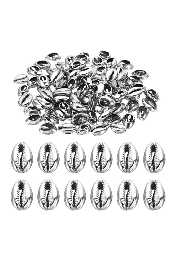 Natural Seashell Charm, 100Pcs Oval Dyed Shells Craft Pendants Open Back Scallop Shell Beads, Silver