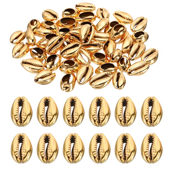 Uxcell Natural Seashell Charm, 50Pcs Oval Dyed Shells Craft Pendants Open Back Scallop Shell Beads, Gold