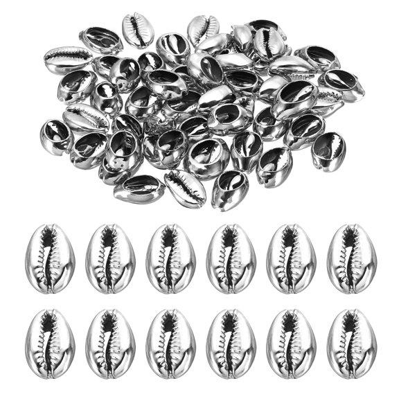 Uxcell Natural Seashell Charm, 50Pcs Oval Dyed Shells Craft Pendants Open Back Scallop Shell Beads, Silver