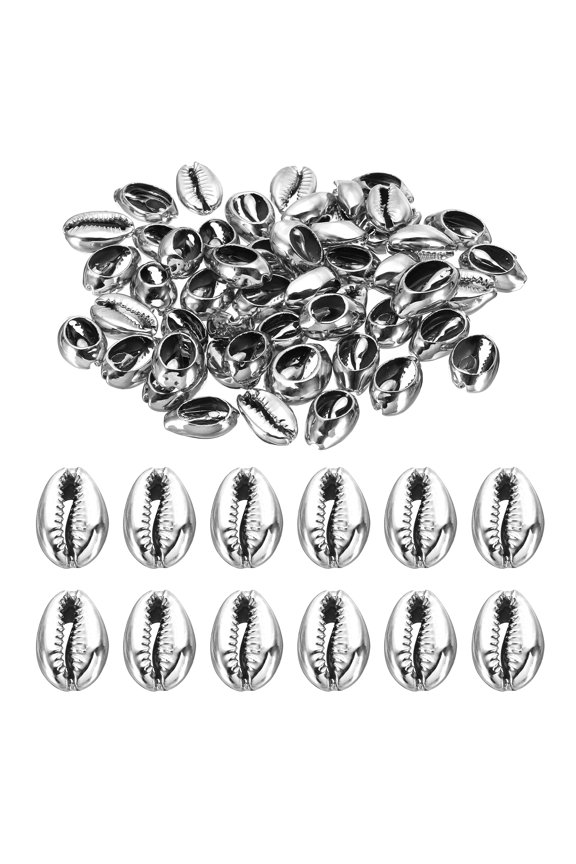 Natural Seashell Charm, 50Pcs Oval Dyed Shells Craft Pendants Open Back Scallop Shell Beads, Silver
