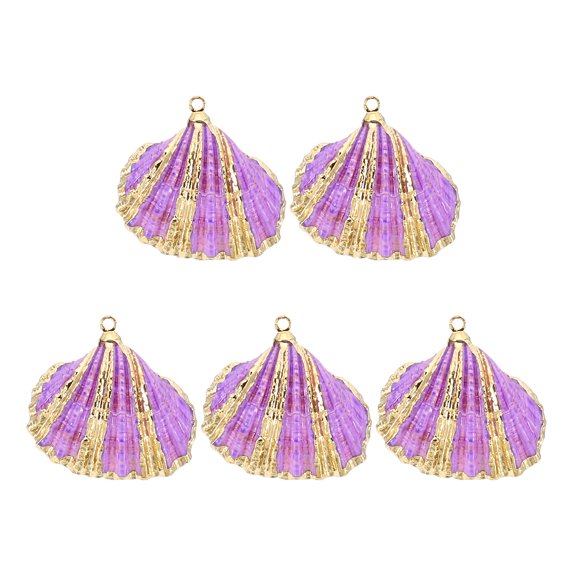 Uxcell Natural Seashell Pendants, Dyed Shells Craft Charm Scallop Shells for Necklace DIY, Light Purple 5 Pcs