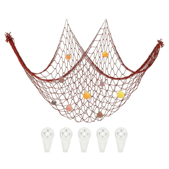Uxcell Natural Shell Decorative Fishing Net 40"x80" Mediterranean Theme Wall Hanging Fish Net Party Decor, Bright Red