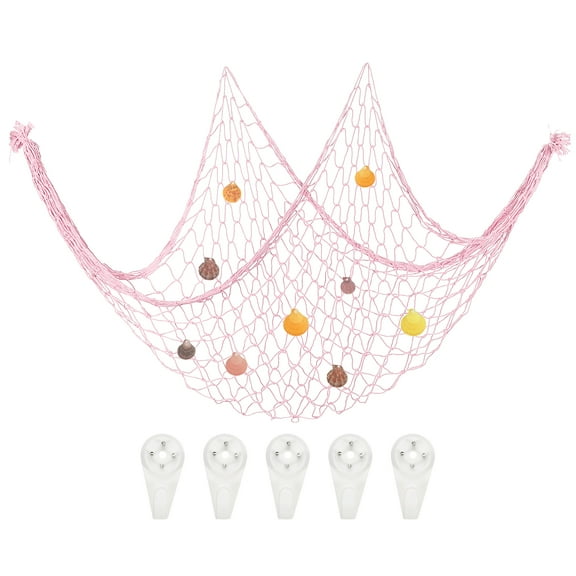 Uxcell Natural Shell Decorative Fishing Net 40"x80" Mediterranean Theme Wall Hanging Fish Net Party Decor, Light Pink