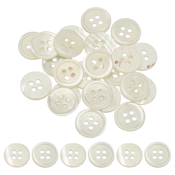 Uxcell Natural Shell Sewing Buttons, 4 Holes Mother of Pearl Shell Round Sewing Buttons for DIY Crafts 11.5 mm & 25 Pack & White/Red