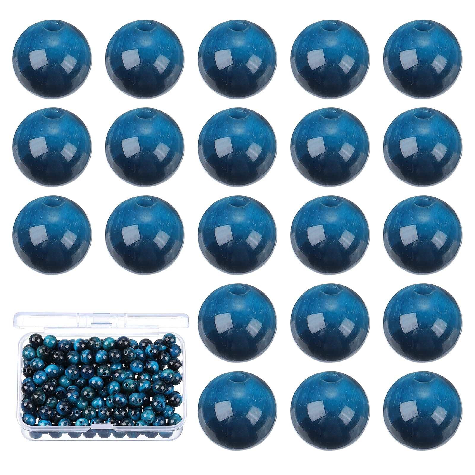 Uxcell Natural Stone Beads Chalcedony Beads for Jewelry Making Bracelet Necklace Black Blue 6mm