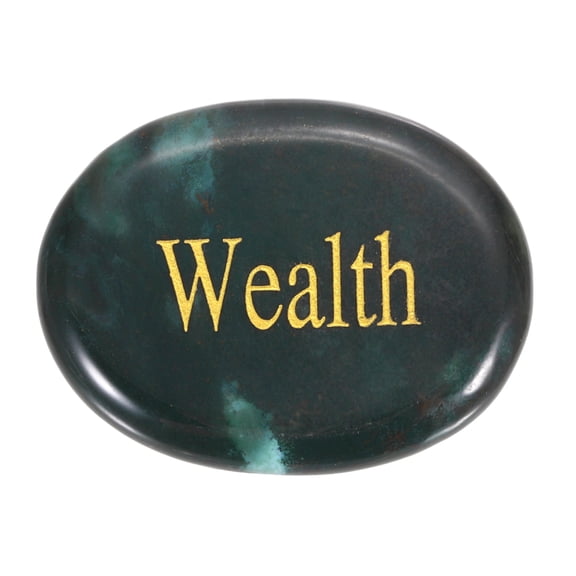 Uxcell Natural Thumb Worry Stone, 1.7"x1.3" Oval Crystal Stone with Inspirational Words, Pocket Rock Anxiety Crystals for Women Stress Gifts Meditation, Black Green(Style 11)