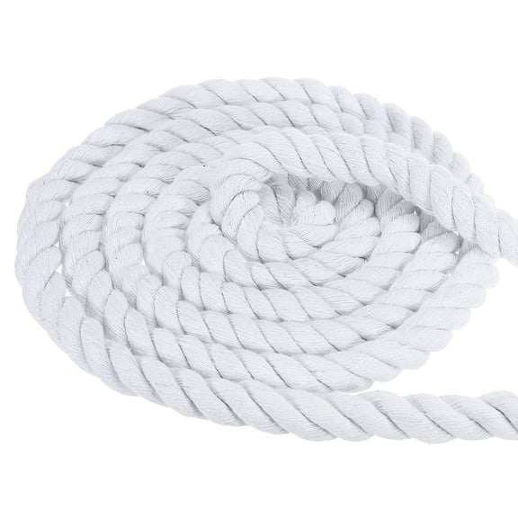 Uxcell Natural Twisted Cotton Rope 3/4 Inch x 49 Feet 3 Strand Tug of War Rope with Sealing Tape White