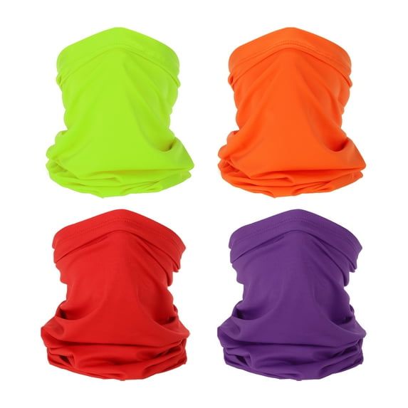 Uxcell Neck Gaiter, 4 Pack Breathable Face Cover Scarf for Cycling, Dark Purple, Yellow, Orange, Red
