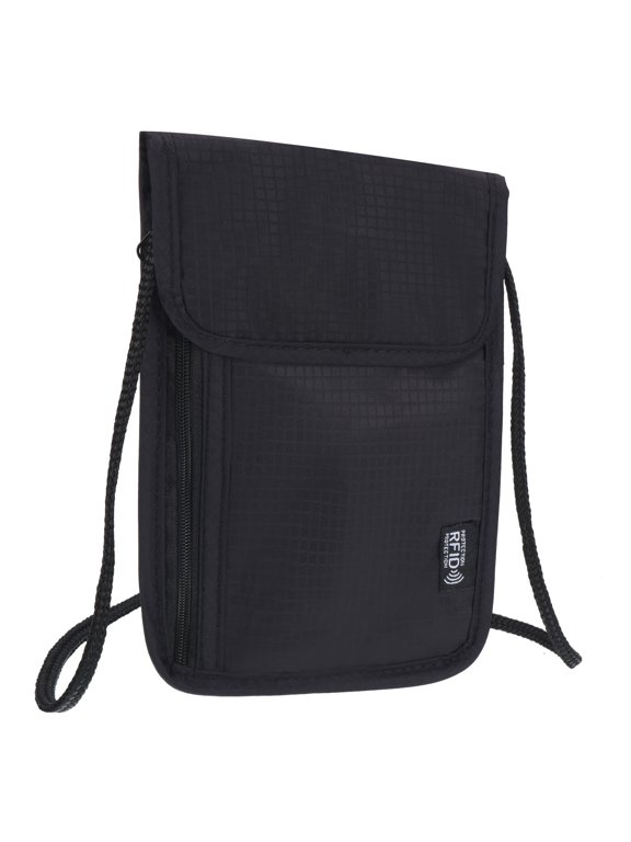 Neck Wallet Travel Pouch, RFID Blocking Travel Document Organizer, Black
