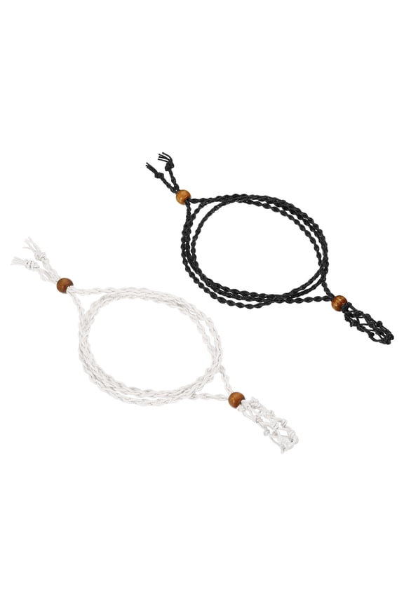 Necklace Cord Empty Stone Holder Crystal Cage Necklace Holder Adjustable, Black White 2 Pack