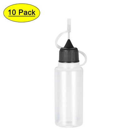 Uxcell Needle Tip Bottle Precision Plastic Applicator 0.51oz with Black Cap, 10 Count