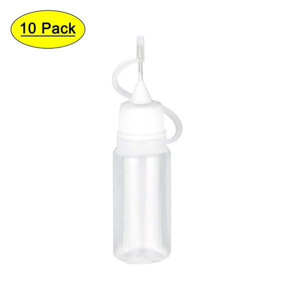 Uxcell Needle Tip Bottle Precision Plastic Applicator 0.51oz with White Cap, 10 Count