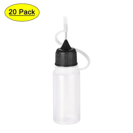 Uxcell Needle Tip Bottle Precision Plastic Applicator 10ml with Black Cap, 20 Count