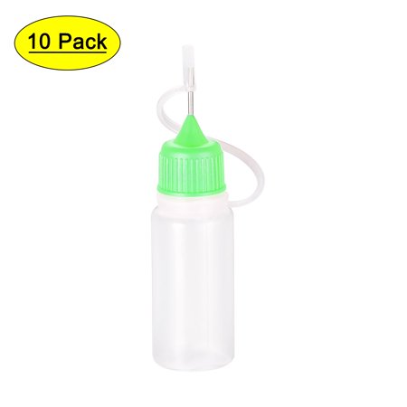 Uxcell Needle Tip Bottle Precision Plastic Applicator 10ml with Green Cap, 10 Count
