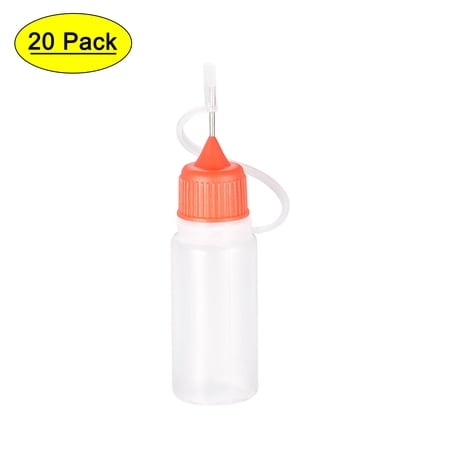 Uxcell Needle Tip Bottle Precision Plastic Applicator 10ml with Red Cap, 20 Count