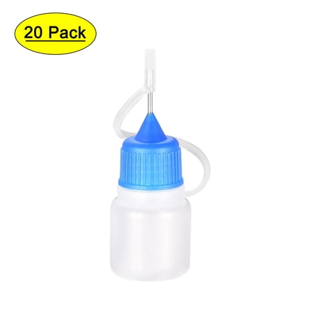 Uxcell Needle Tip Bottle Precision Plastic Applicator 3ml with Blue Cap, 20 Count