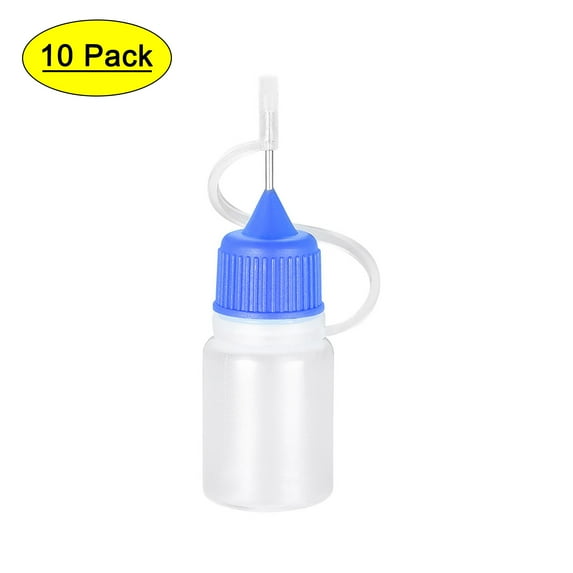 Uxcell Needle Tip Bottle Precision Plastic Applicator 5ml with Blue Cap, 10 Count