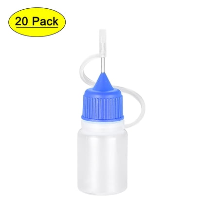 Uxcell Needle Tip Bottle Precision Plastic Applicator 5ml with Blue Cap, 20 Count