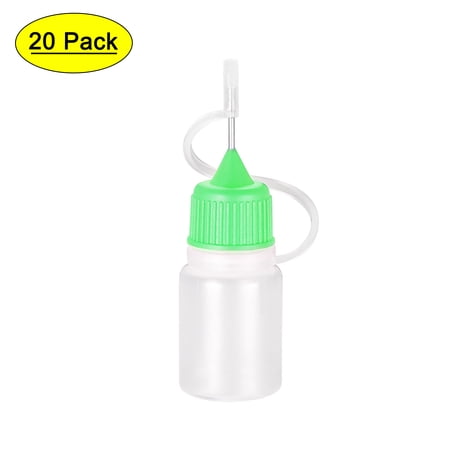 Uxcell Needle Tip Bottle Precision Plastic Applicator 5ml with Green Cap, 20 Count