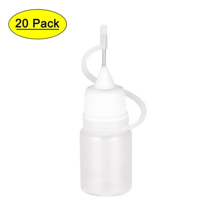 Uxcell Needle Tip Bottle Precision Plastic Applicator 5ml with White Cap, 20 Count