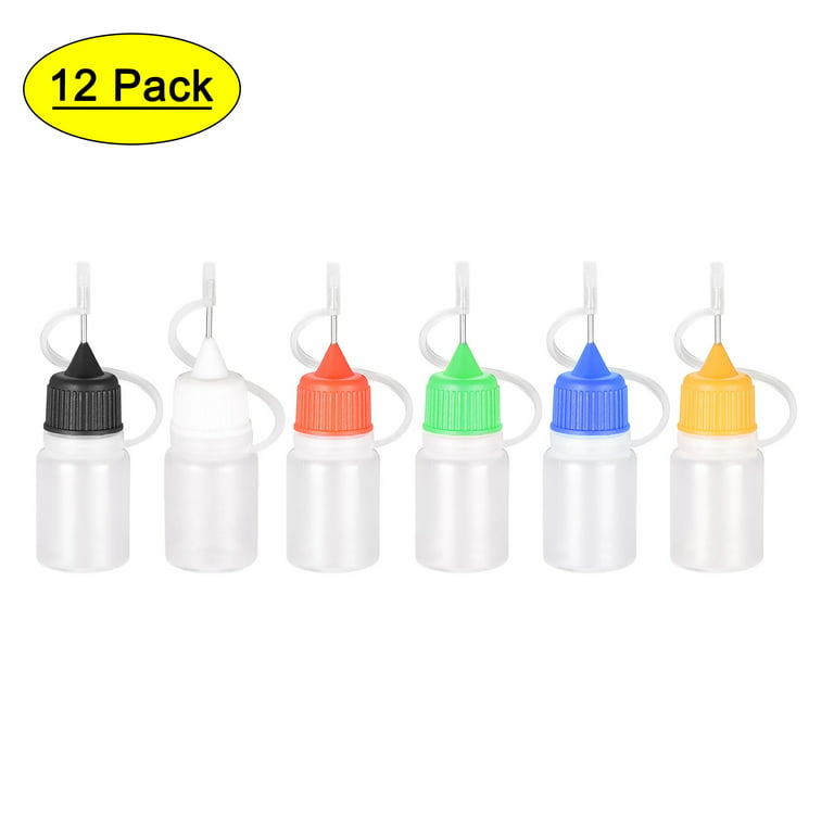Uxcell Precision Needle Tip Plastic Applicator Bottle 10ml with 5 Colors Cap, 15 Count, Size: 2.95, Black