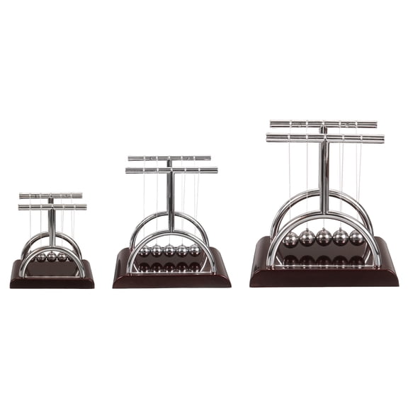 Uxcell Newton's Cradle, 3 Size Desk Decor with 5 Mirror Balls & T-Shaped Base, Newton's Energy Pendulum Demonstrator for Stress Relieving, Physics Teaching, Gift for Office, Home