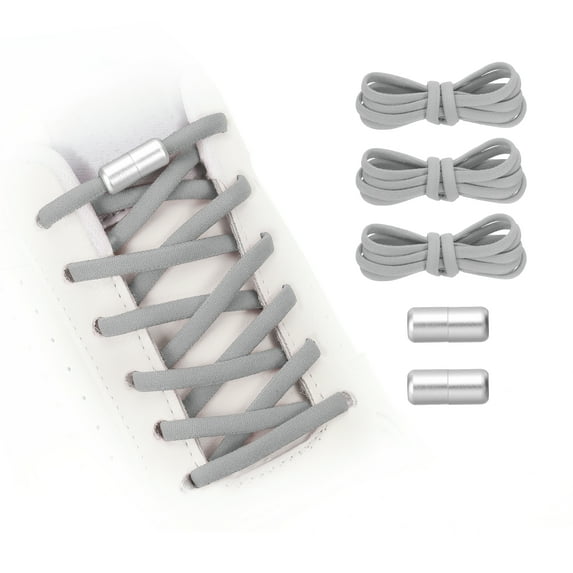 Uxcell No Tie Shoelaces Tieless Elastic Shoe Laces Replacement with 2 Metal Locks Buckles Fit for Sneakers Canvas Shoes Grey