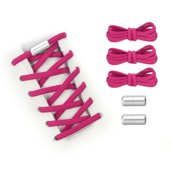 Uxcell No Tie Shoelaces Tieless Elastic Shoe Laces Replacement with 2 Metal Locks Buckles Fit for Sneakers Canvas Shoes Rose Red Silver