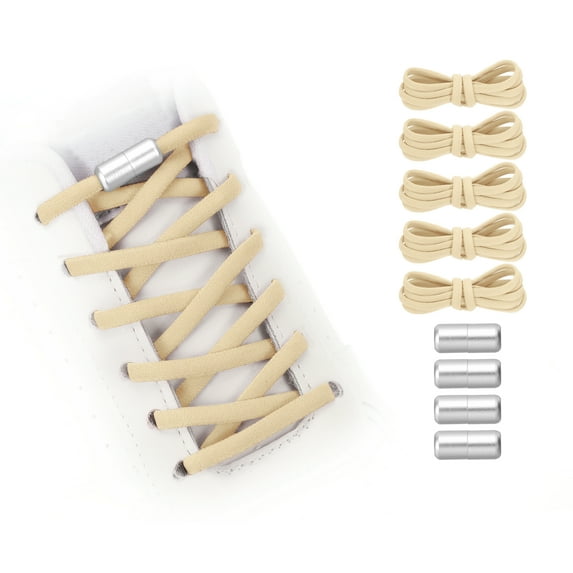 Uxcell No Tie Shoelaces Tieless Elastic Shoe Laces Replacement, with 4 Metal Locks Buckles Fit for Sneakers Canvas Shoes Khaki Silver