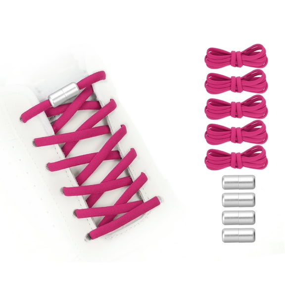 Uxcell No Tie Shoelaces Tieless Elastic Shoe Laces Replacement, with 4 Metal Locks Buckles Fit for Sneakers Canvas Shoes Rose Red Silver