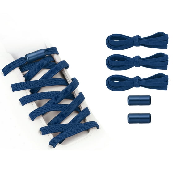 Uxcell No Tie Shoelaces Tieless Elastic Shoe Laces with 2 Metal Locks Buckles Fit for Adults Sneakers Canvas Shoes Dark Blue