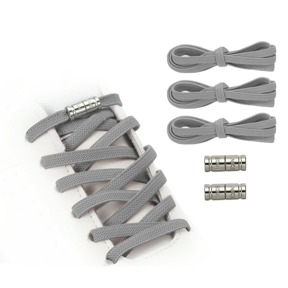 Uxcell No Tie Shoelaces Tieless Elastic Shoe Laces, with 2 Metal Locks Buckles Fit for Adults Sneakers Grey