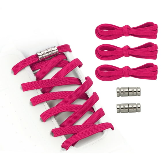 Uxcell No Tie Shoelaces Tieless Elastic Shoe Laces, with 2 Metal Locks Buckles Fit for Adults Sneakers Rose Red