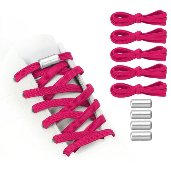 Uxcell No Tie Shoelaces Tieless Elastic Shoe Laces with 4 Metal Locks Buckles Silver Fit for Adults Sneakers Canvas Shoes Rose Red