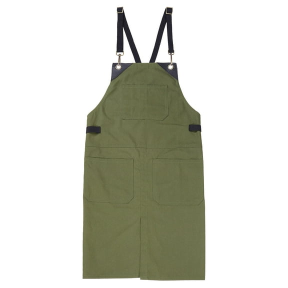Uxcell No-Tie Twill Apron 90x66cm Split-Leg Leather Reinforcement Adjustable Chef Apron with 6 Pockets, Navy Green