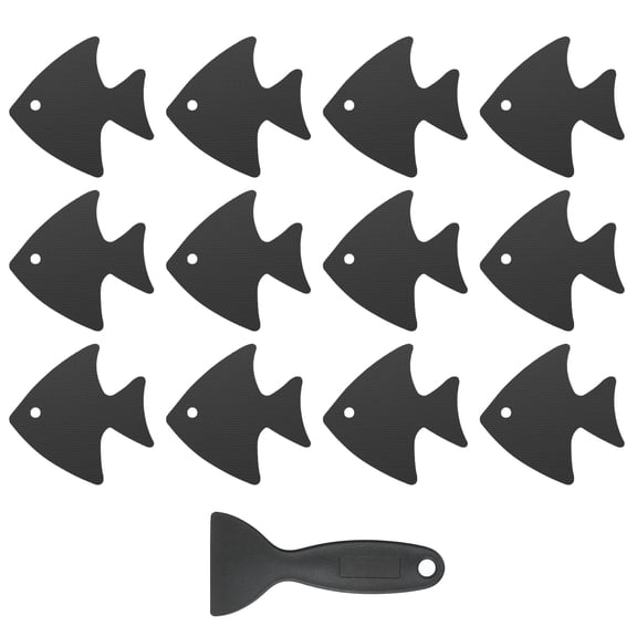 Uxcell Non Slip Bathtub Stickers, Anti Slip Shower Stickers with Scraper Bathroom Decals Fish Shape Cute Treads Black