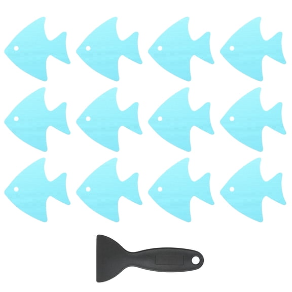 Uxcell Non Slip Bathtub Stickers, Anti Slip Shower Stickers with Scraper Bathroom Decals Fish Shape Cute Treads Blue