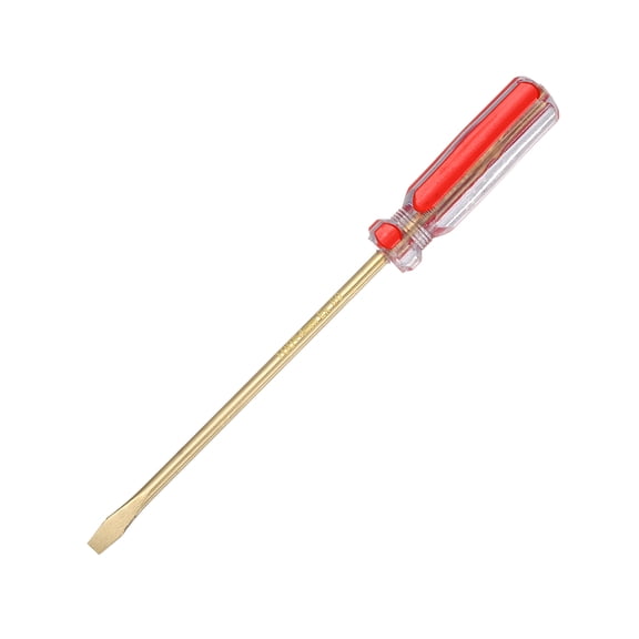 Uxcell Non-Sparking Screwdriver SL4 4x100mm Tip Aluminum Bronze Flat Head Strike Cap Slotted Screwdriver Non-Magnetic for Appliances Repair Improvement, Transparent Red