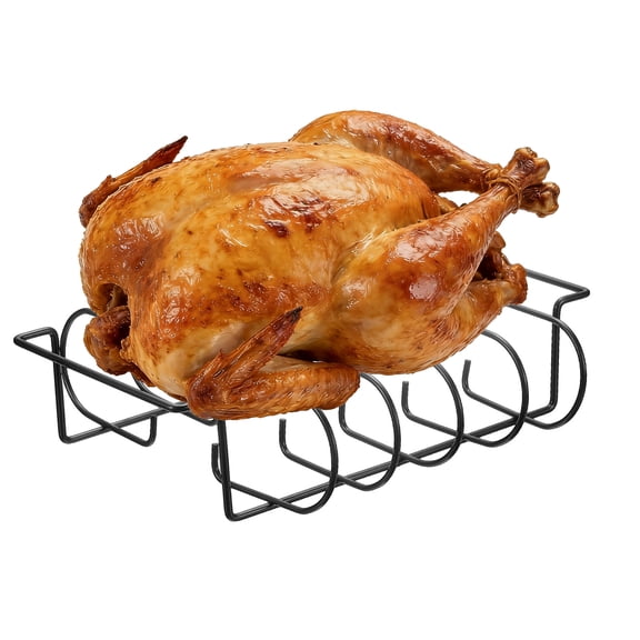 Uxcell Non-Stick Rib Rack, Carbon Steel Grill Rack BBQ Accessories, Roasting Stand for Steak Pork Ribs, Heavy Duty Cooking Grid for Outdoor Camping Picnic Grilling Barbecuing, Black