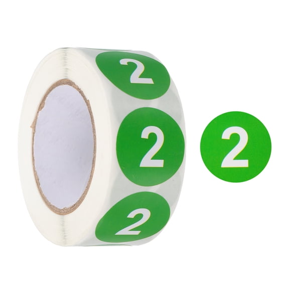 Uxcell Number 2 Circle Stickers, 1 Inch Round Color Coded Label 500 Labels/Roll Green