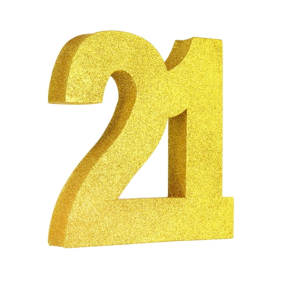 Uxcell Number 21 Glitter Number Birthday Decoration, 7.9" Glitter Number Centerpiece Decoration, Gold Numbers Anniversary Table Decorations for Birthday Celebrations Anniversary(8" L)