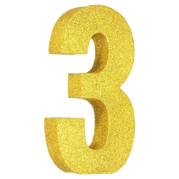 Uxcell Number 3 Glitter Number Birthday Decoration, 7.9" Glitter Number Centerpiece Decoration, Gold Numbers Anniversary Table Decorations for Birthday Celebrations Anniversary(4.3" L)